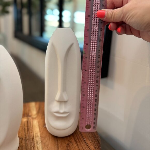 Modern White Ceramic Face Vase Set — Kaolinite • Set of 2 • Minimalist Sculpture - Picture 9 of 11